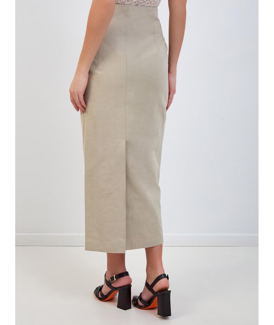 GENTRY PORTOFINO Бежевая хлопковая юбка макси, фото 4