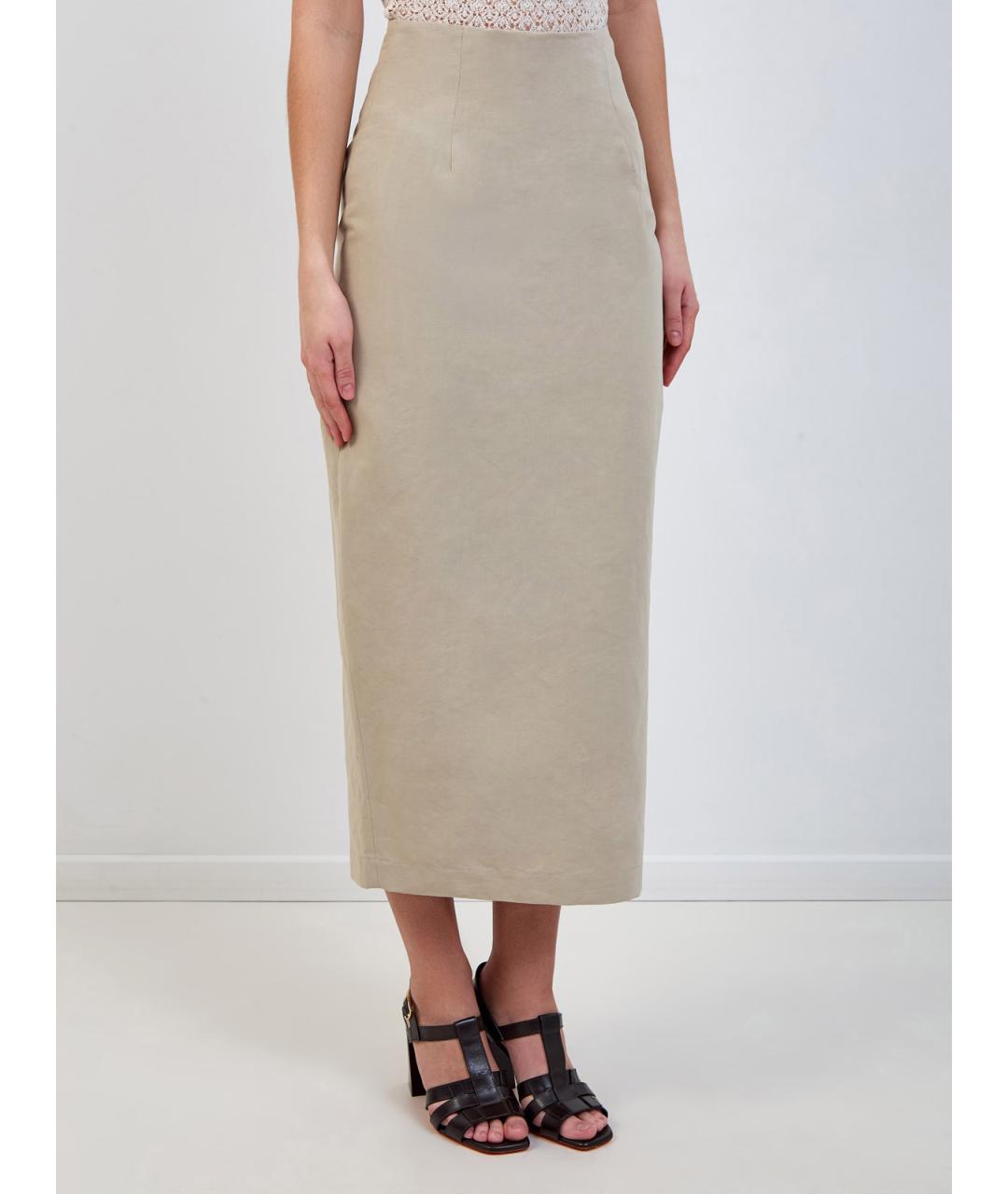 GENTRY PORTOFINO Бежевая хлопковая юбка макси, фото 3