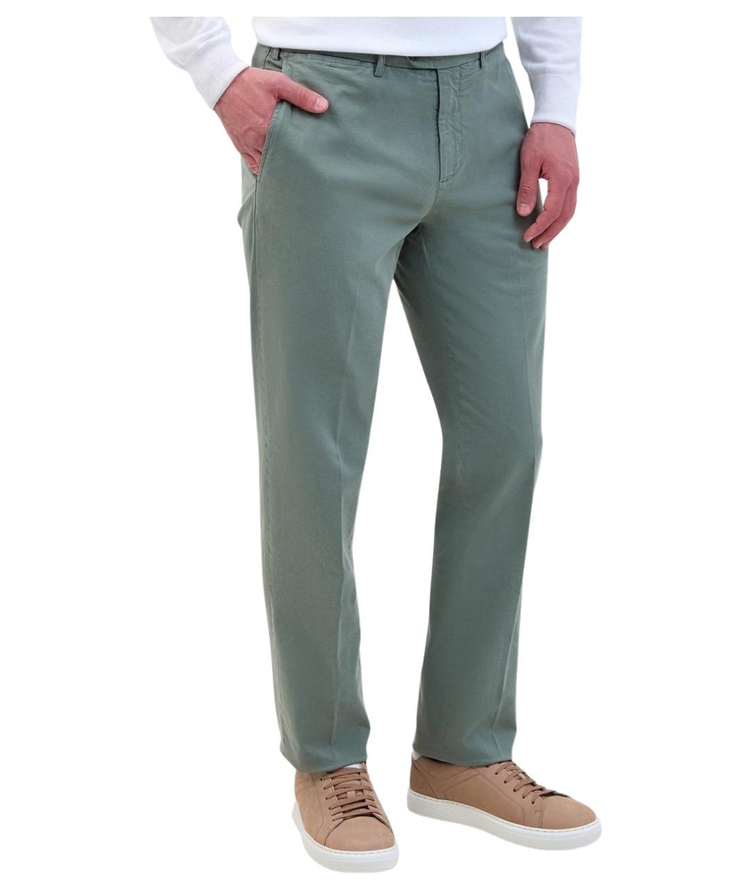 CANALI Зеленые хлопковые повседневные брюки, фото 3
