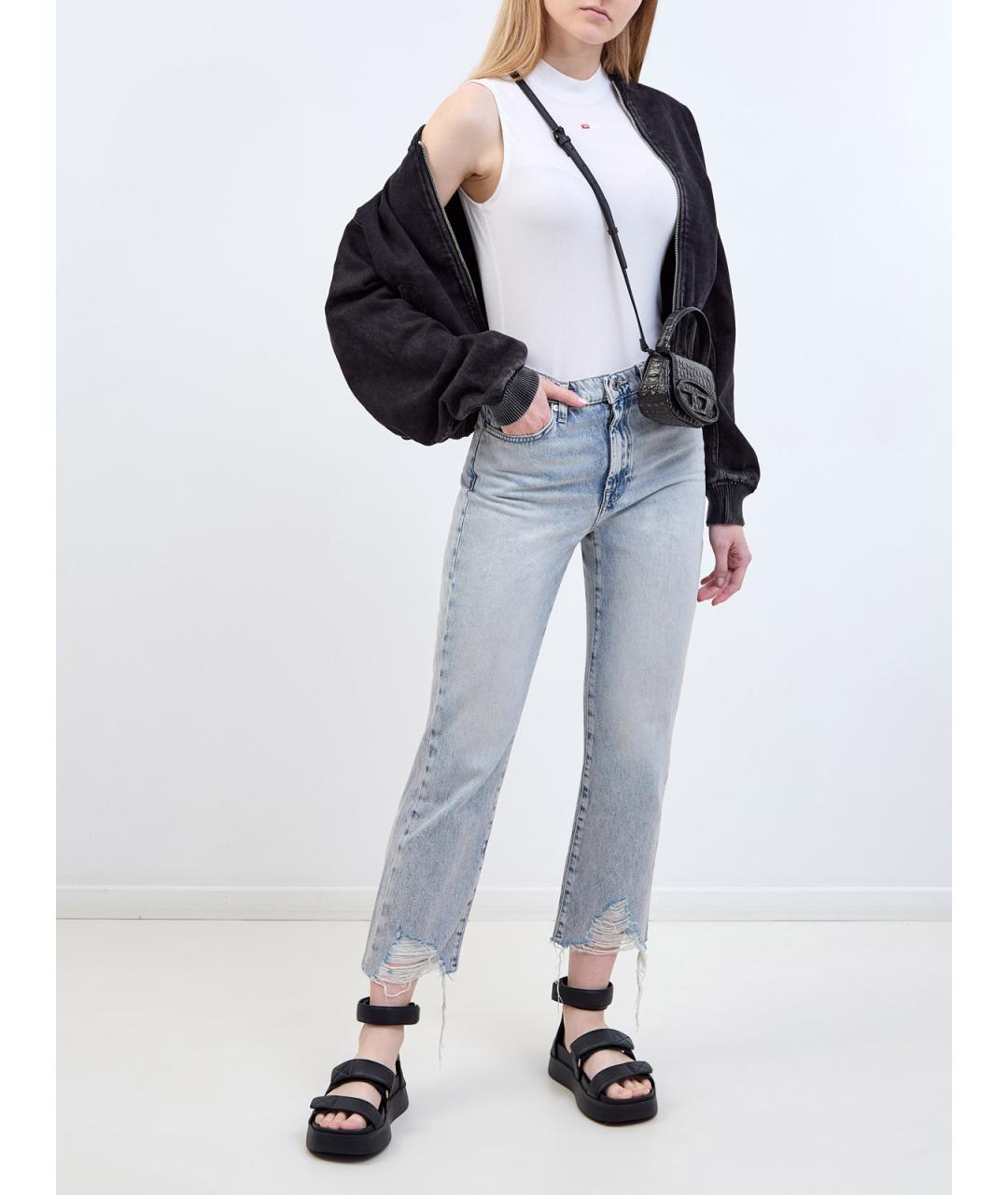 7 FOR ALL MANKIND Голубые хлопковые прямые джинсы, фото 2