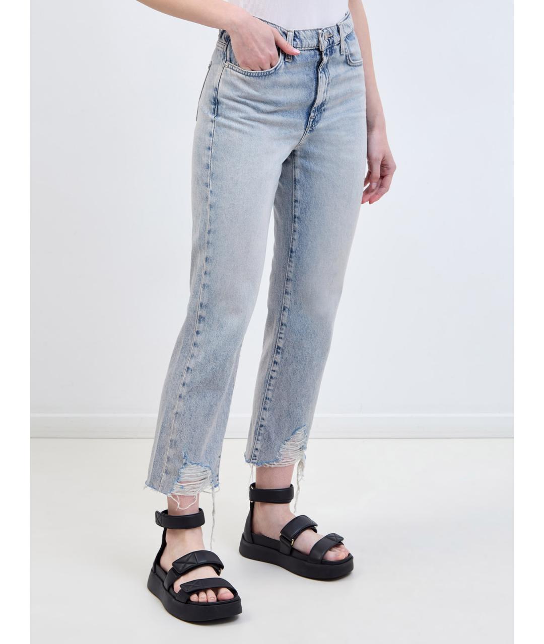 7 FOR ALL MANKIND Голубые хлопковые прямые джинсы, фото 3