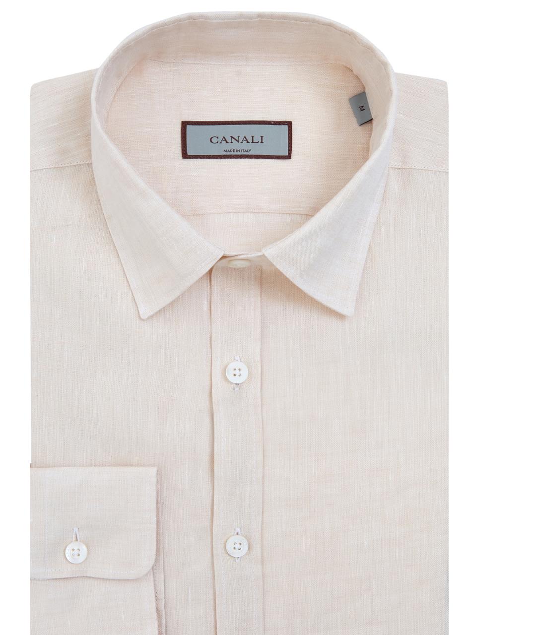 CANALI Бежевая льняная классическая рубашка, фото 2