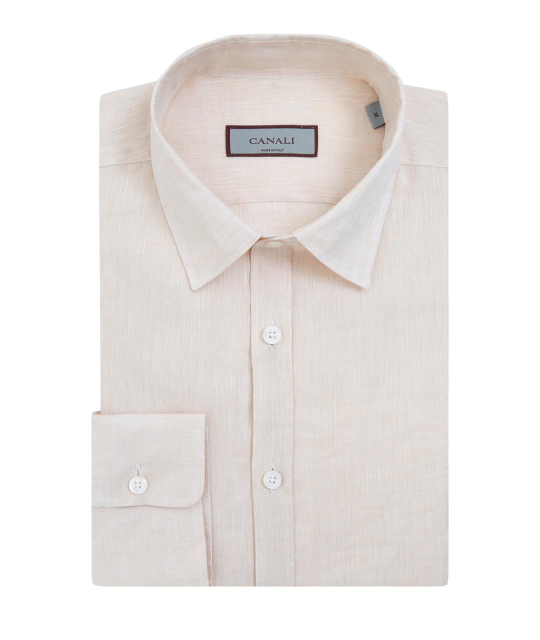 CANALI Бежевая льняная классическая рубашка, фото 1