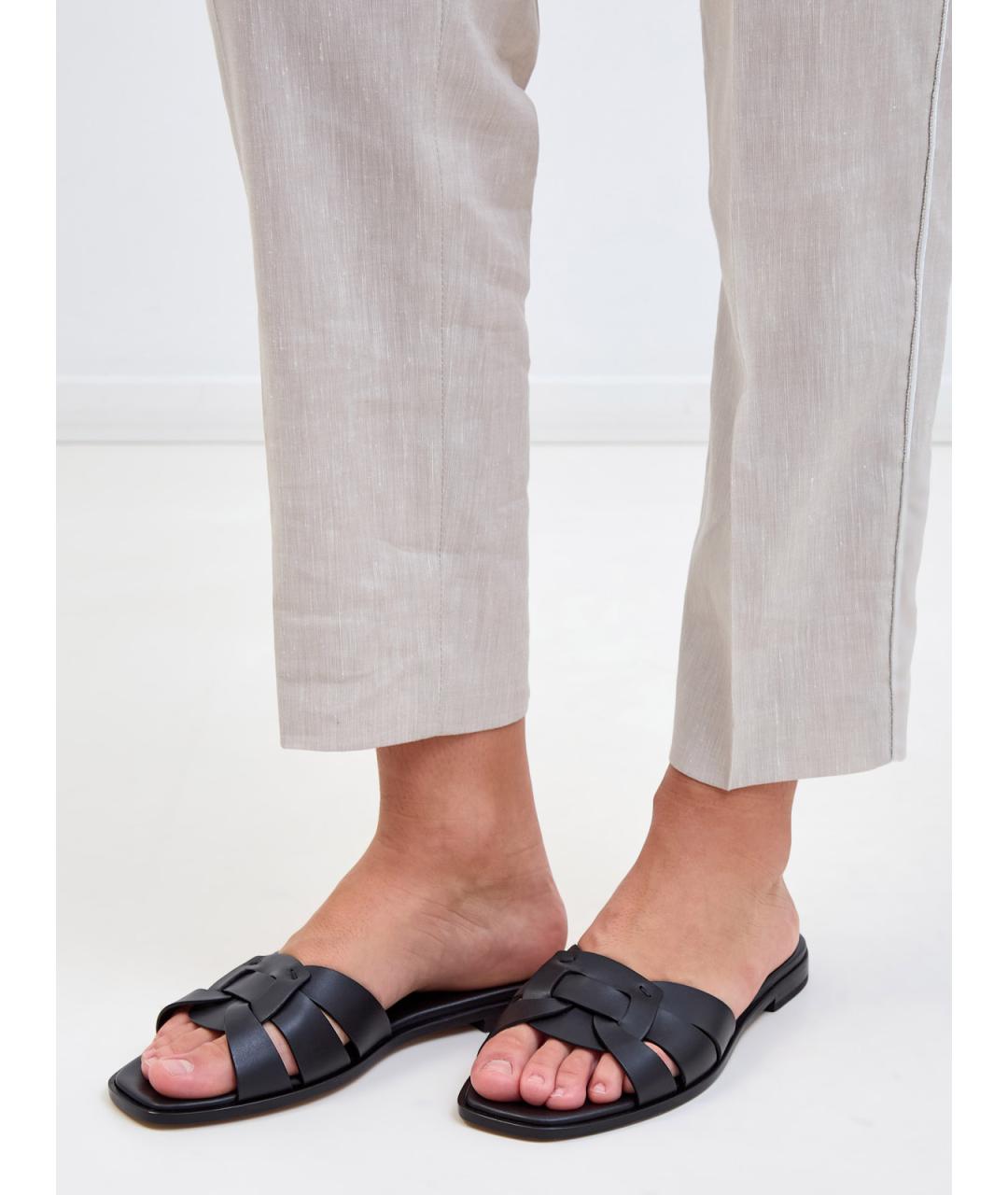 DOUCAL'S Черные кожаные шлепанцы, фото 2