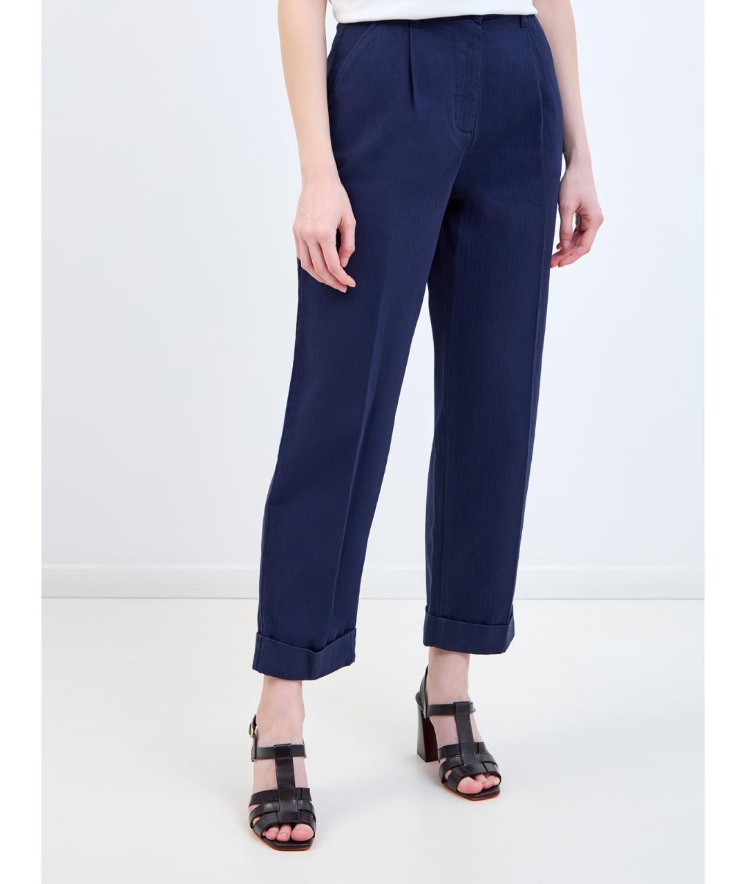 ETRO Синие хлопковые прямые брюки, фото 3