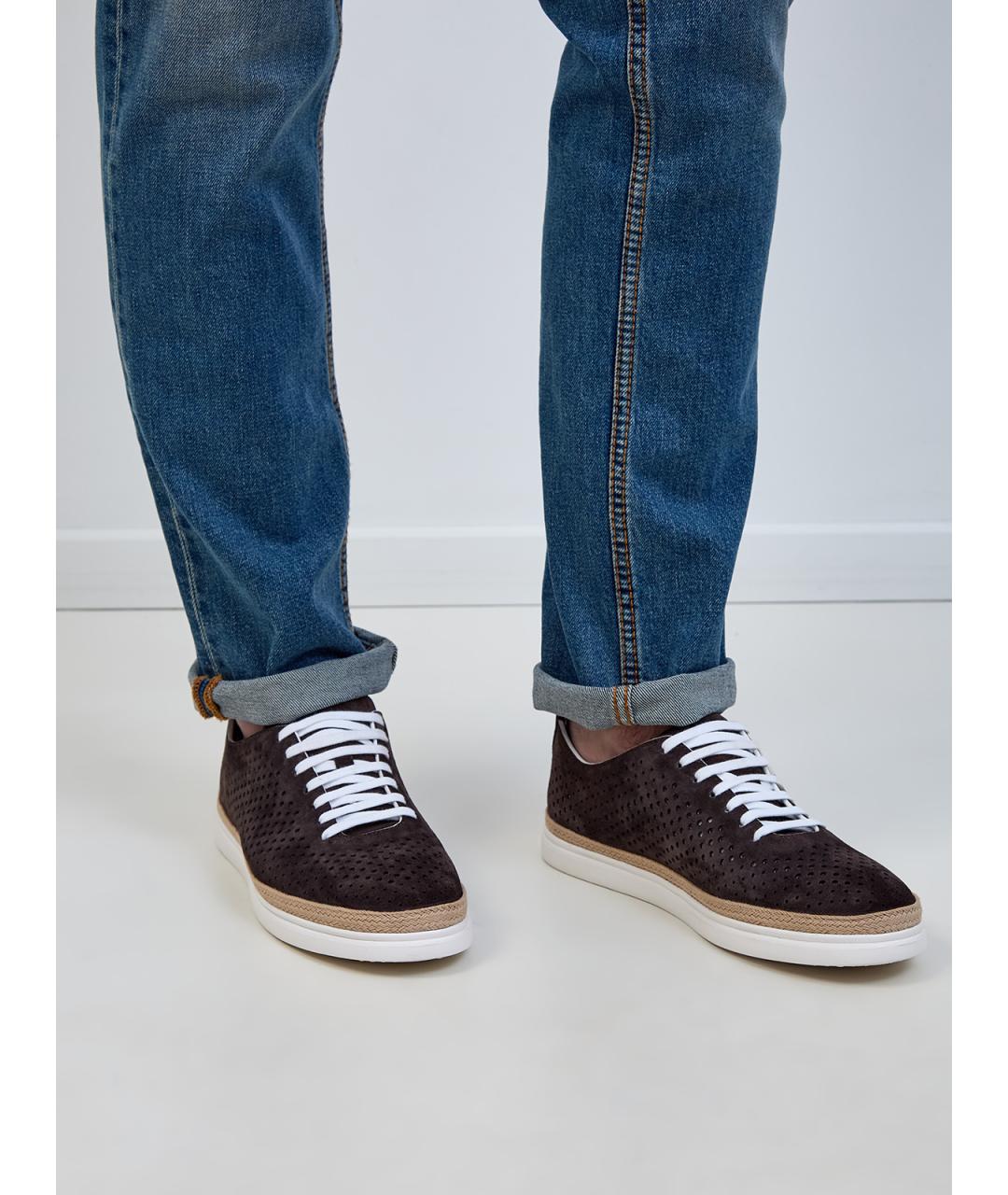 BARRETT Коричневые замшевые низкие кроссовки / кеды, фото 2