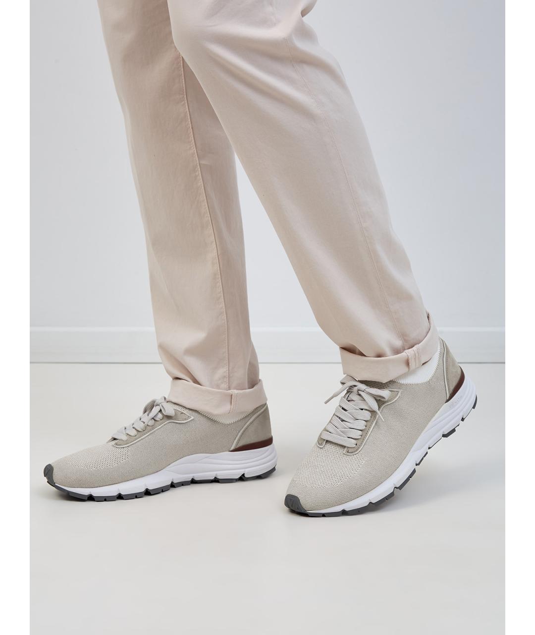 PESERICO Бежевые текстильные низкие кроссовки / кеды, фото 2