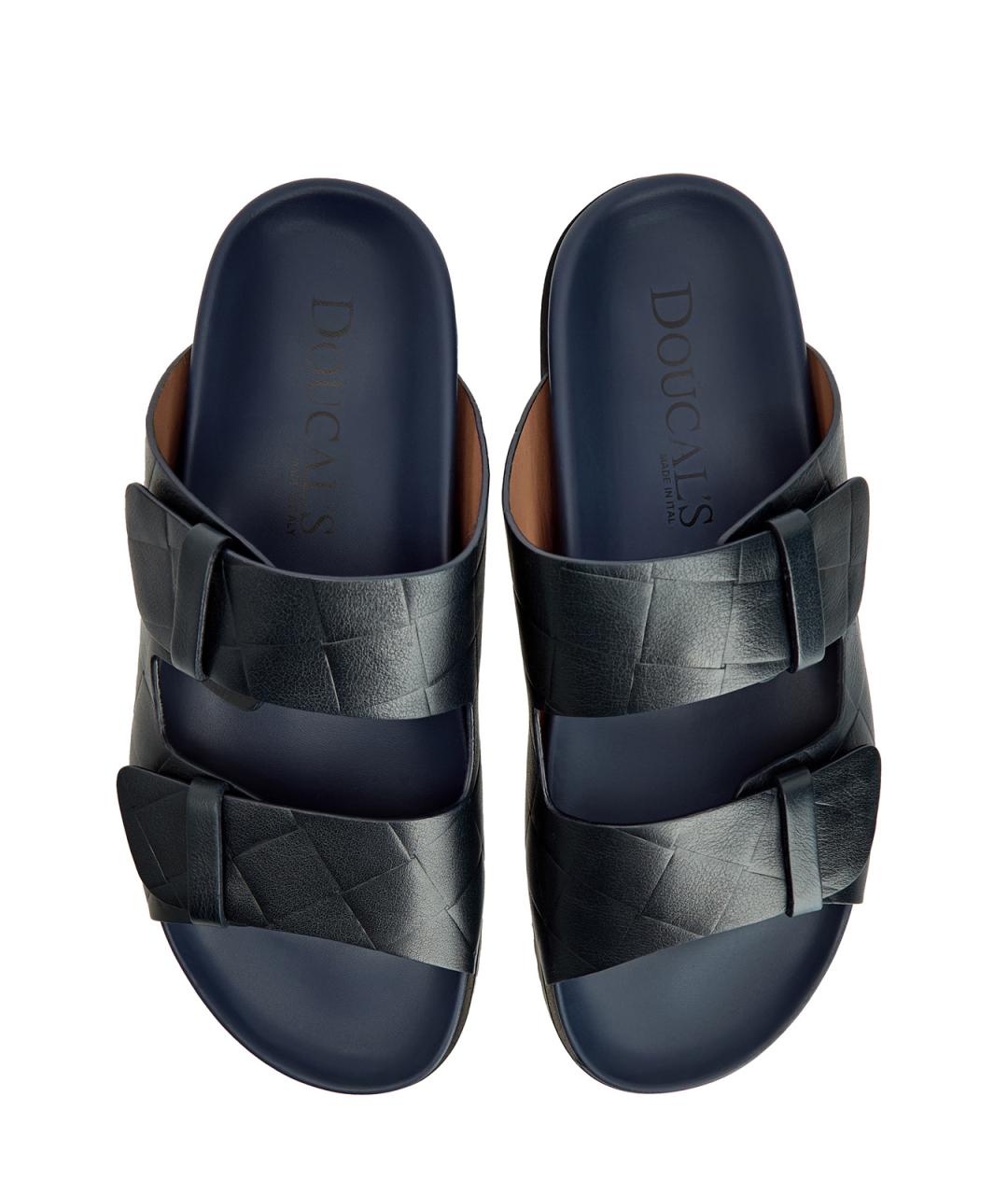 DOUCAL'S Темно-синие кожаные шлепанцы, фото 6