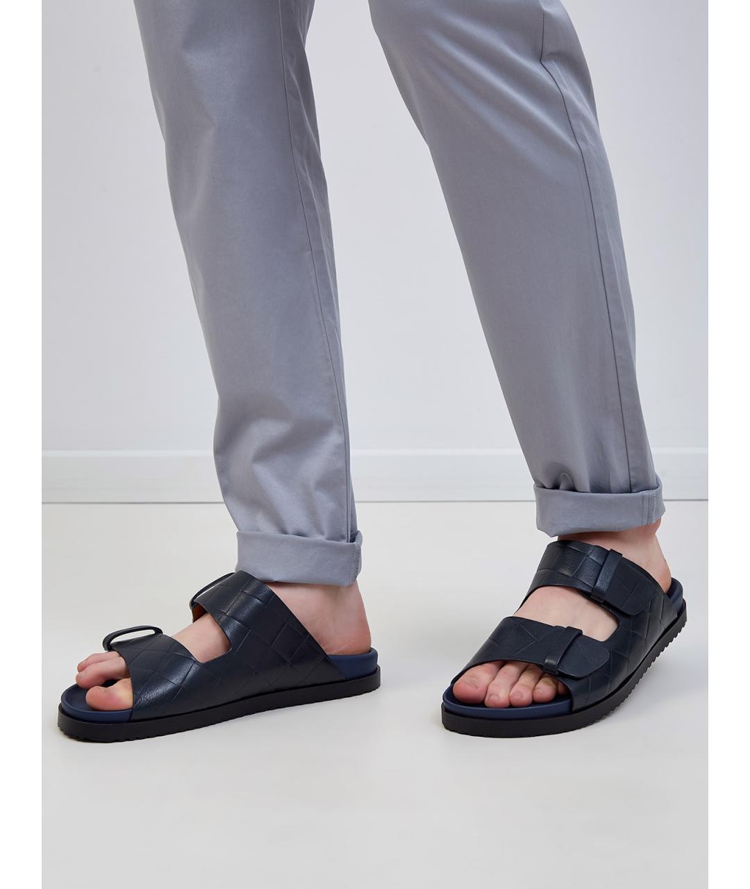 DOUCAL'S Темно-синие кожаные шлепанцы, фото 2