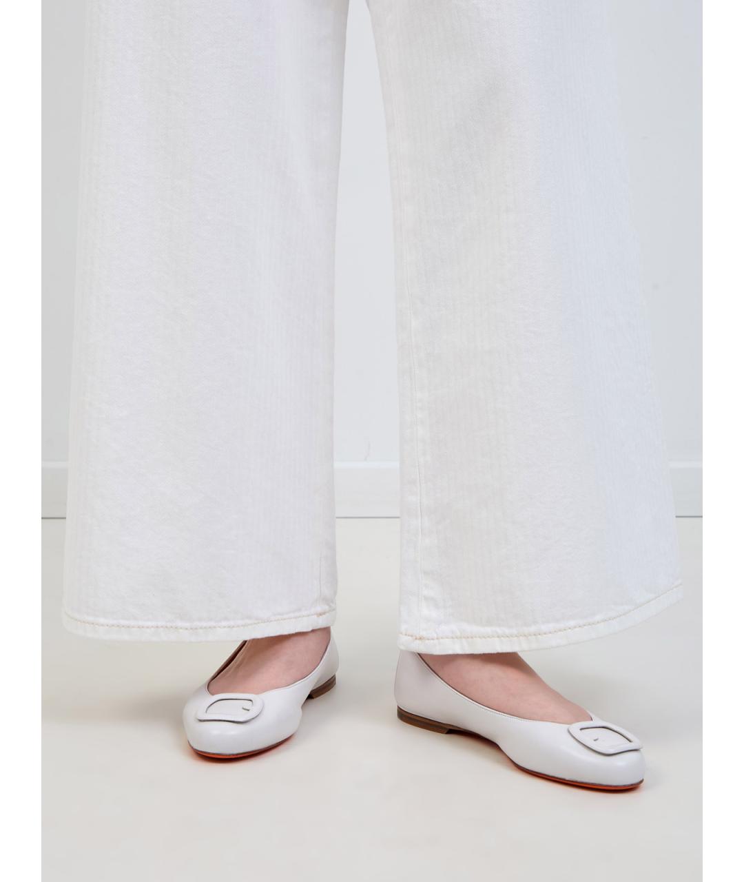 SANTONI Белые кожаные балетки, фото 2