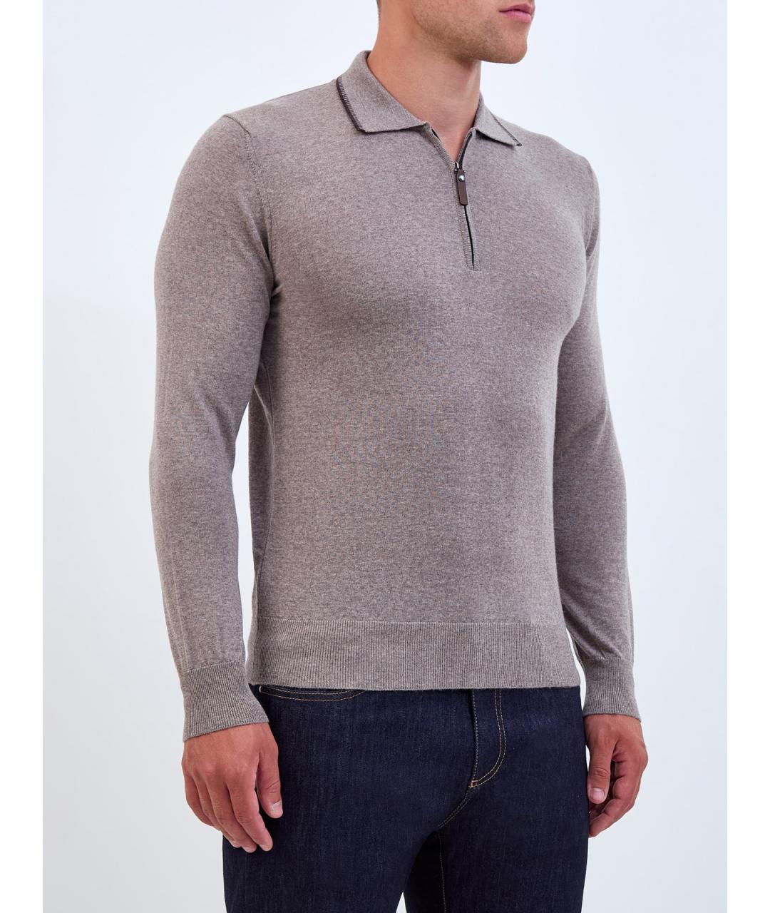 CANALI Коричневое поло с длинным рукавом, фото 3