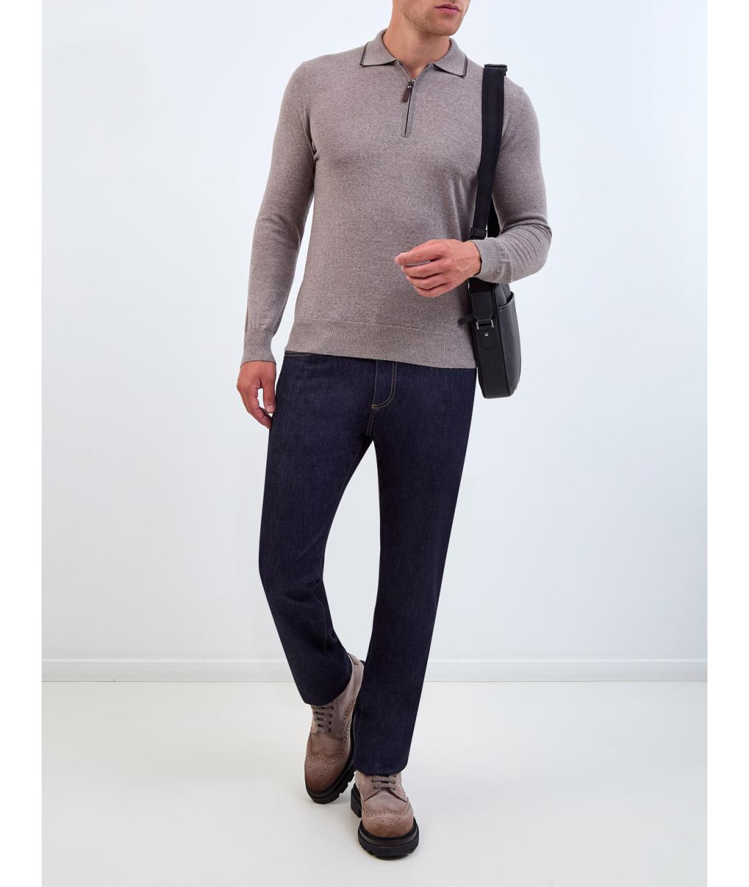 CANALI Коричневое поло с длинным рукавом, фото 2