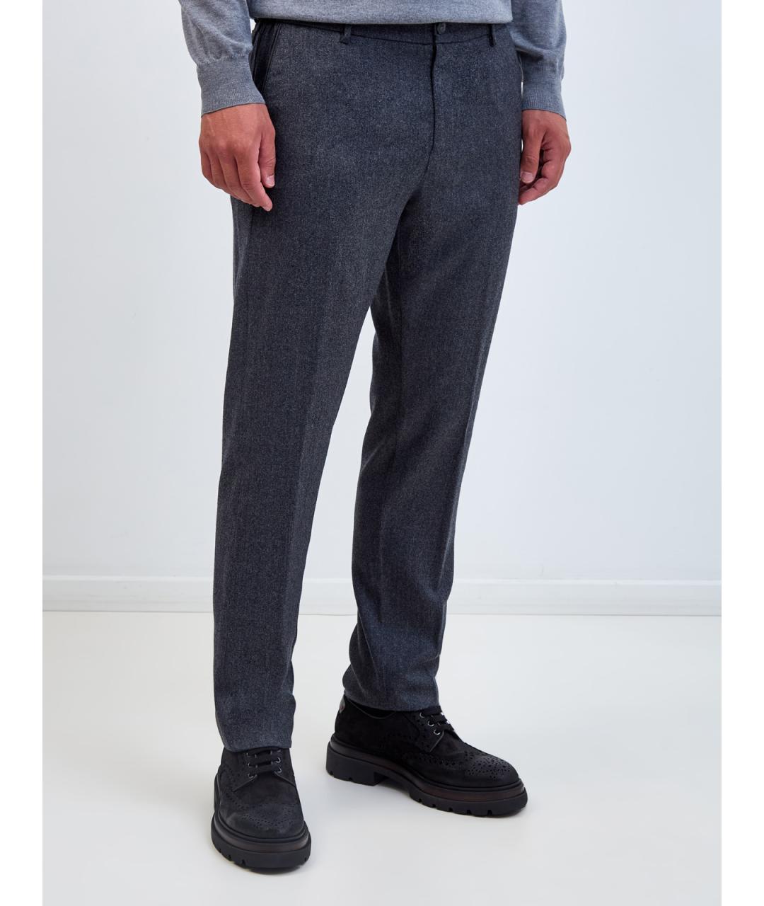 CANALI Серые шерстяные повседневные брюки, фото 3