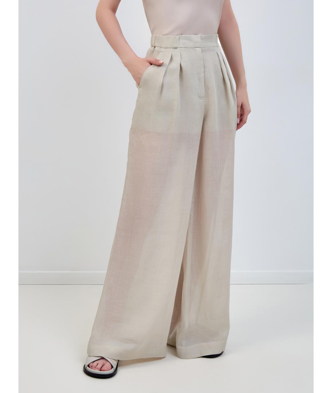 LORENA ANTONIAZZI Бежевые льняные прямые брюки, фото 3