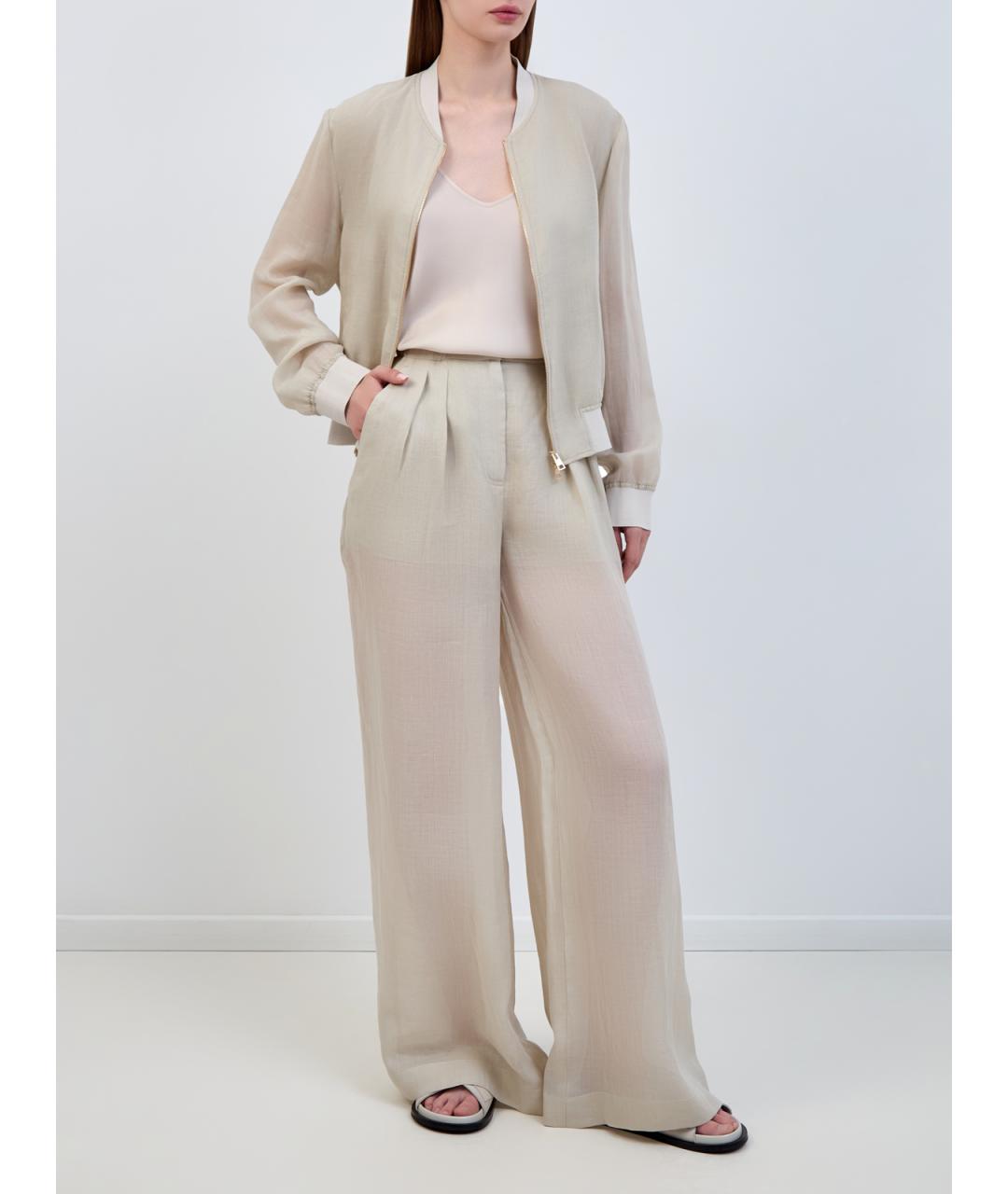 LORENA ANTONIAZZI Бежевые льняные прямые брюки, фото 2