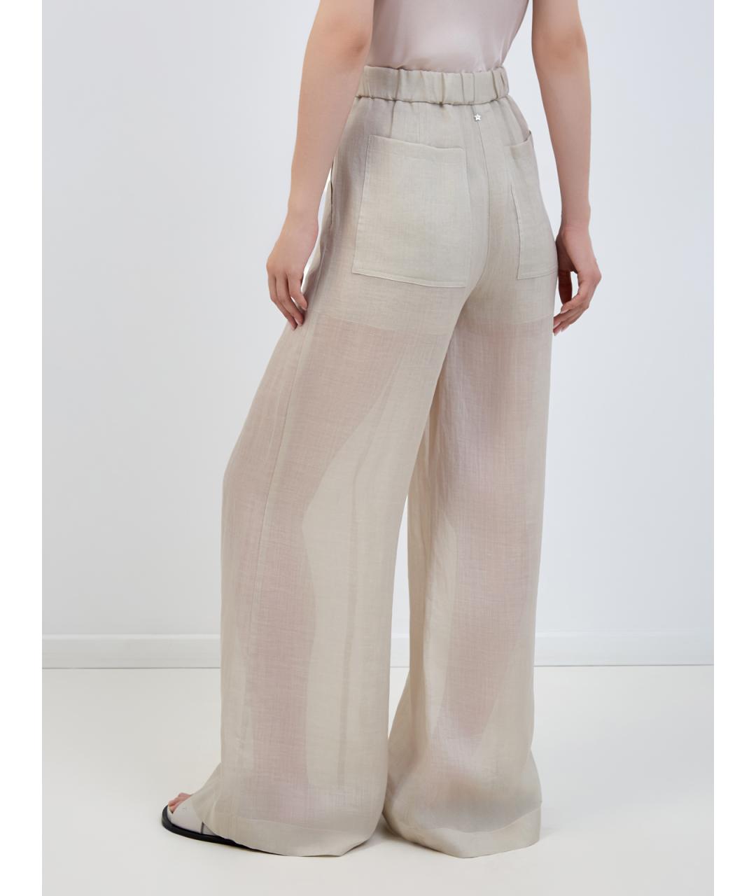 LORENA ANTONIAZZI Бежевые льняные прямые брюки, фото 4