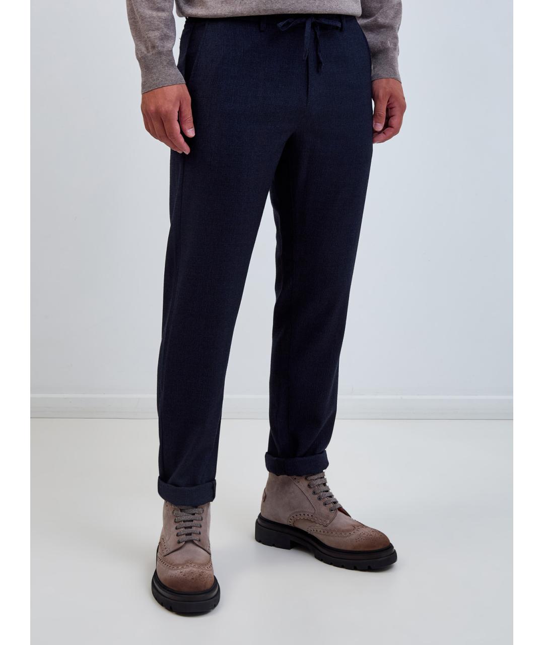 CANALI Синие шерстяные повседневные брюки, фото 3