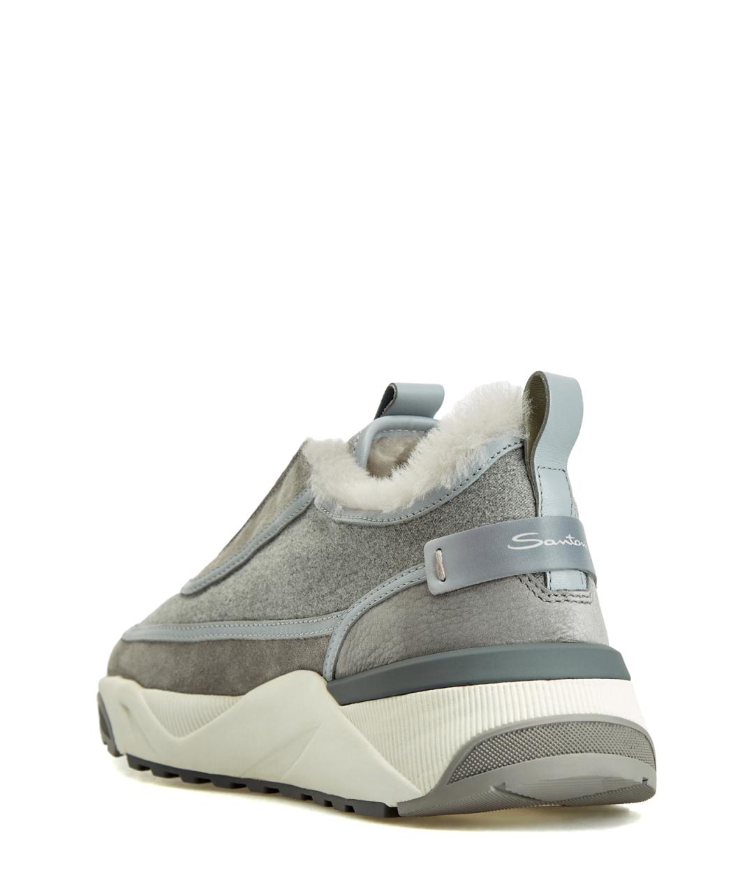 SANTONI Серые замшевые кроссовки, фото 4