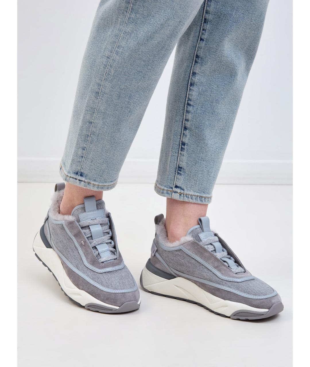 SANTONI Серые замшевые кроссовки, фото 2