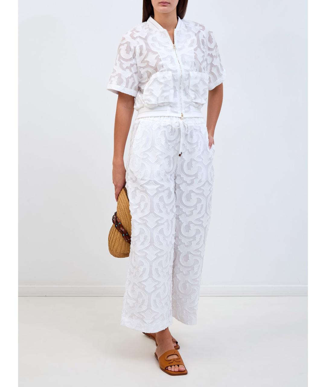 LORENA ANTONIAZZI Белые хлопковые брюки широкие, фото 2