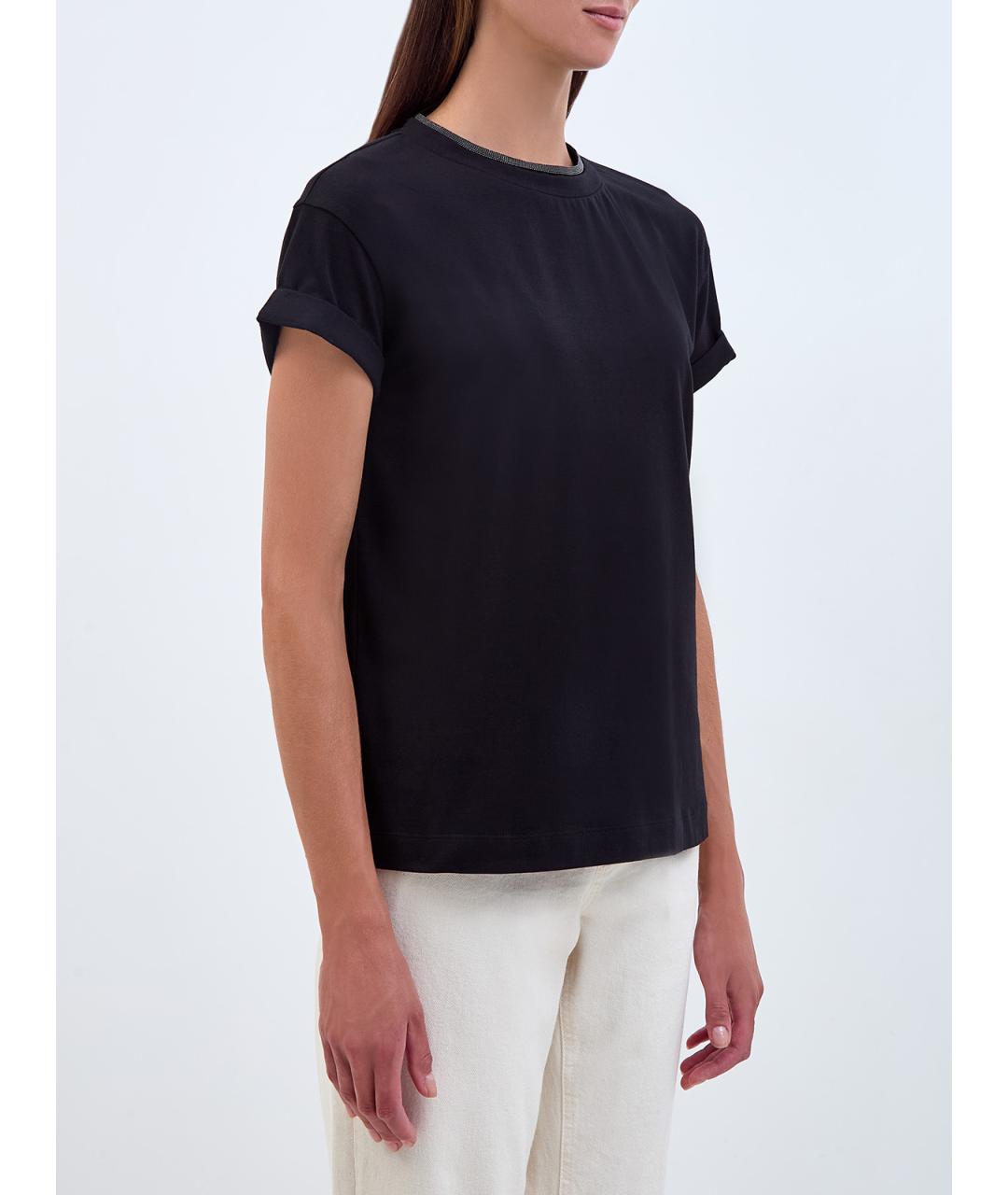 BRUNELLO CUCINELLI Черная хлопковая футболка, фото 3