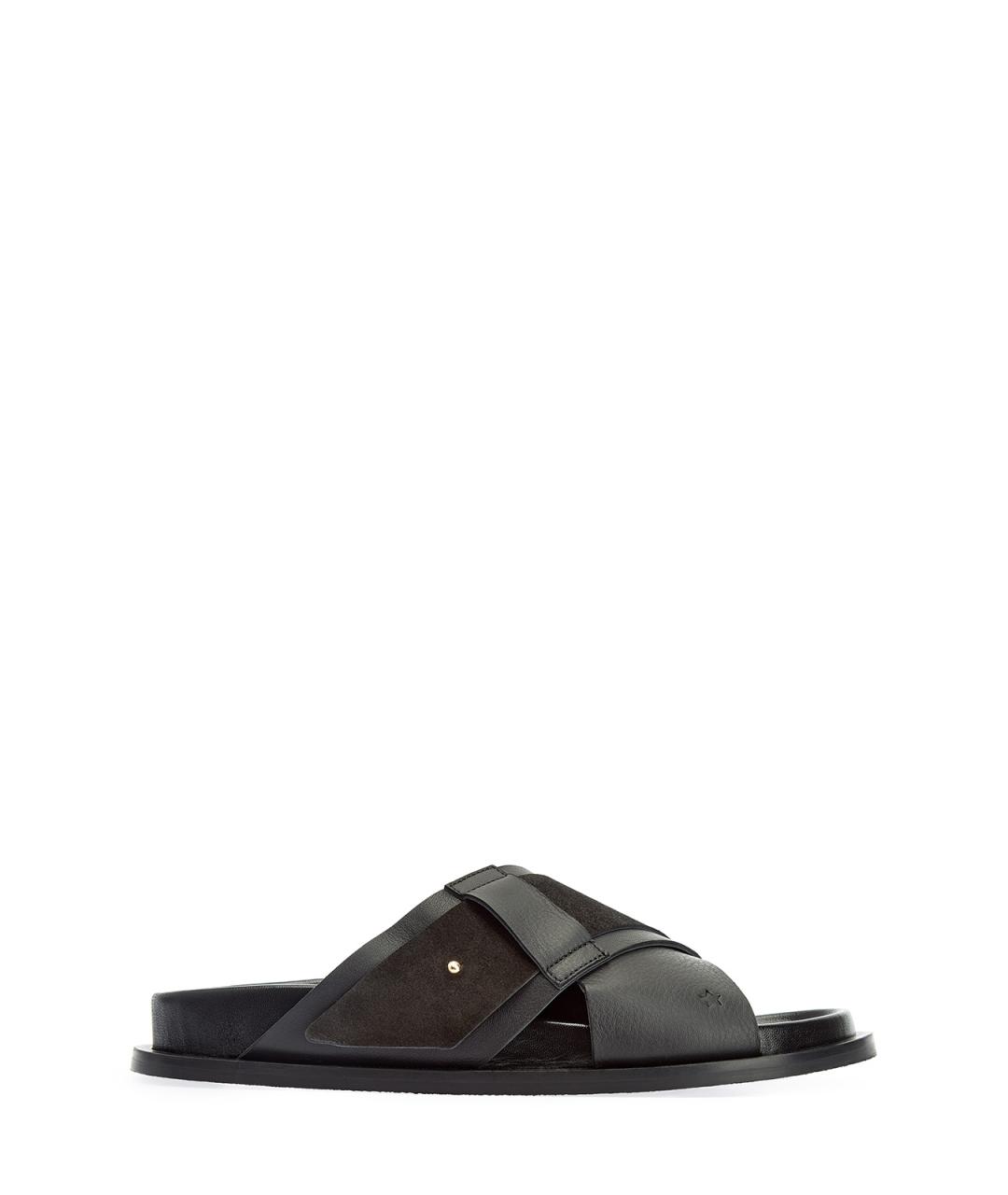 LORENA ANTONIAZZI Черные кожаные шлепанцы, фото 1