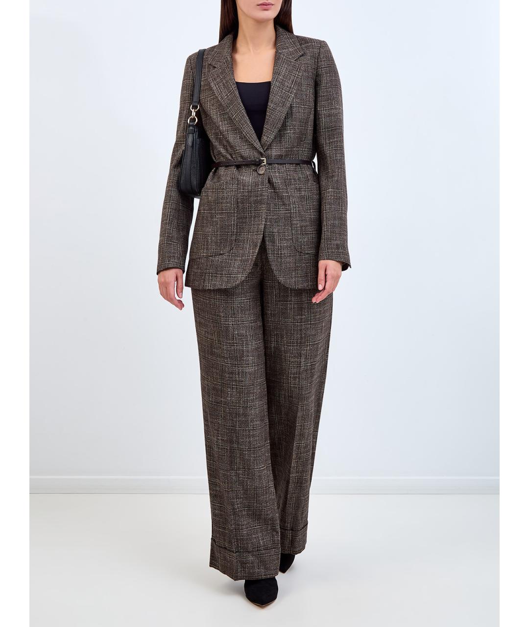 LORENA ANTONIAZZI Коричневые шерстяные прямые брюки, фото 2