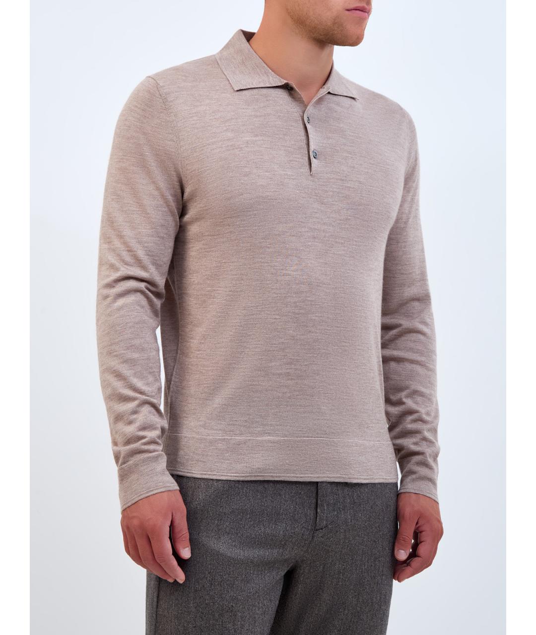 CANALI Бежевое поло с длинным рукавом, фото 3