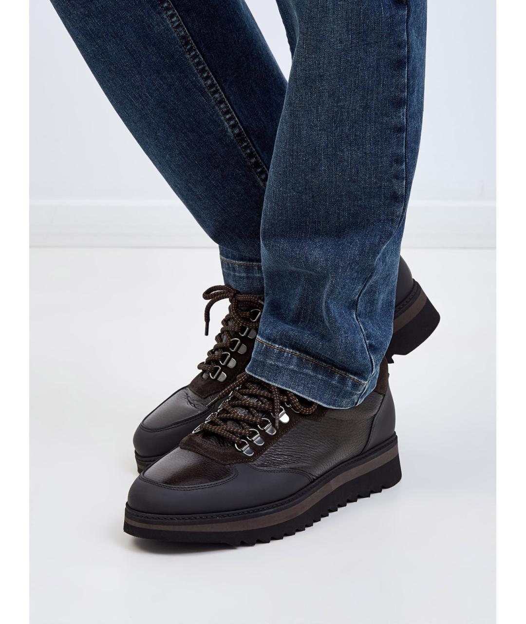 BARRETT Коричневые кожаные низкие кроссовки / кеды, фото 2