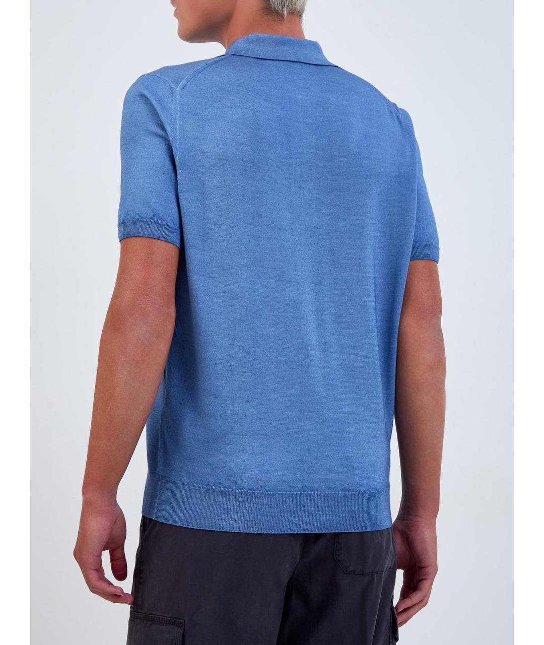 CANALI Синее поло с коротким рукавом, фото 4