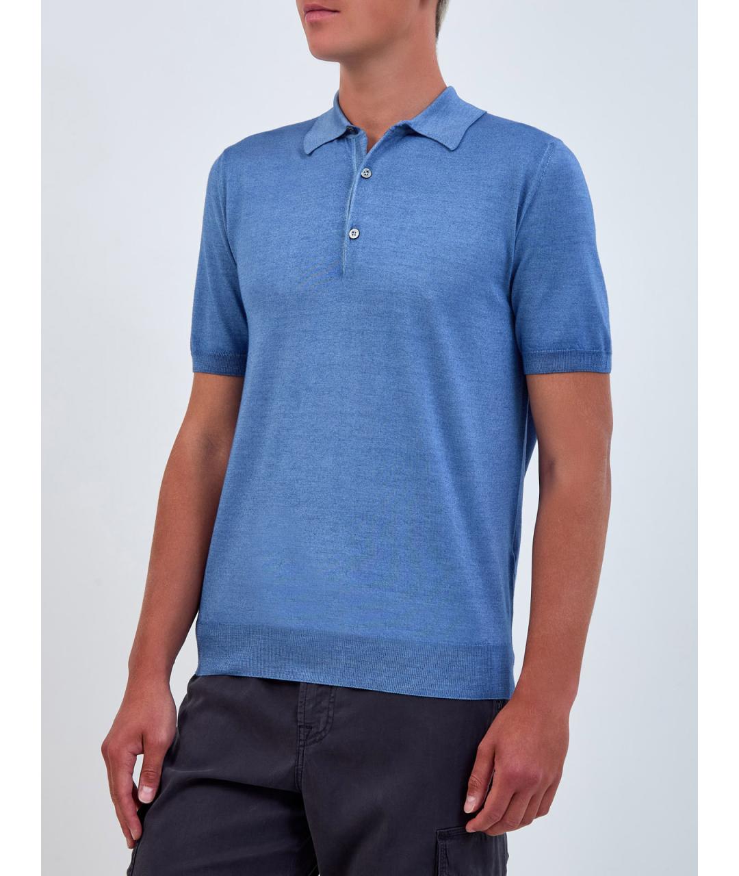 CANALI Синее поло с коротким рукавом, фото 3