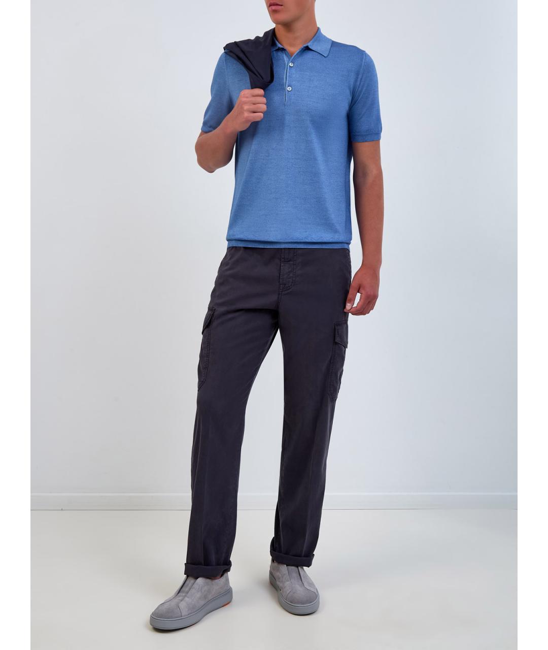 CANALI Синее поло с коротким рукавом, фото 2