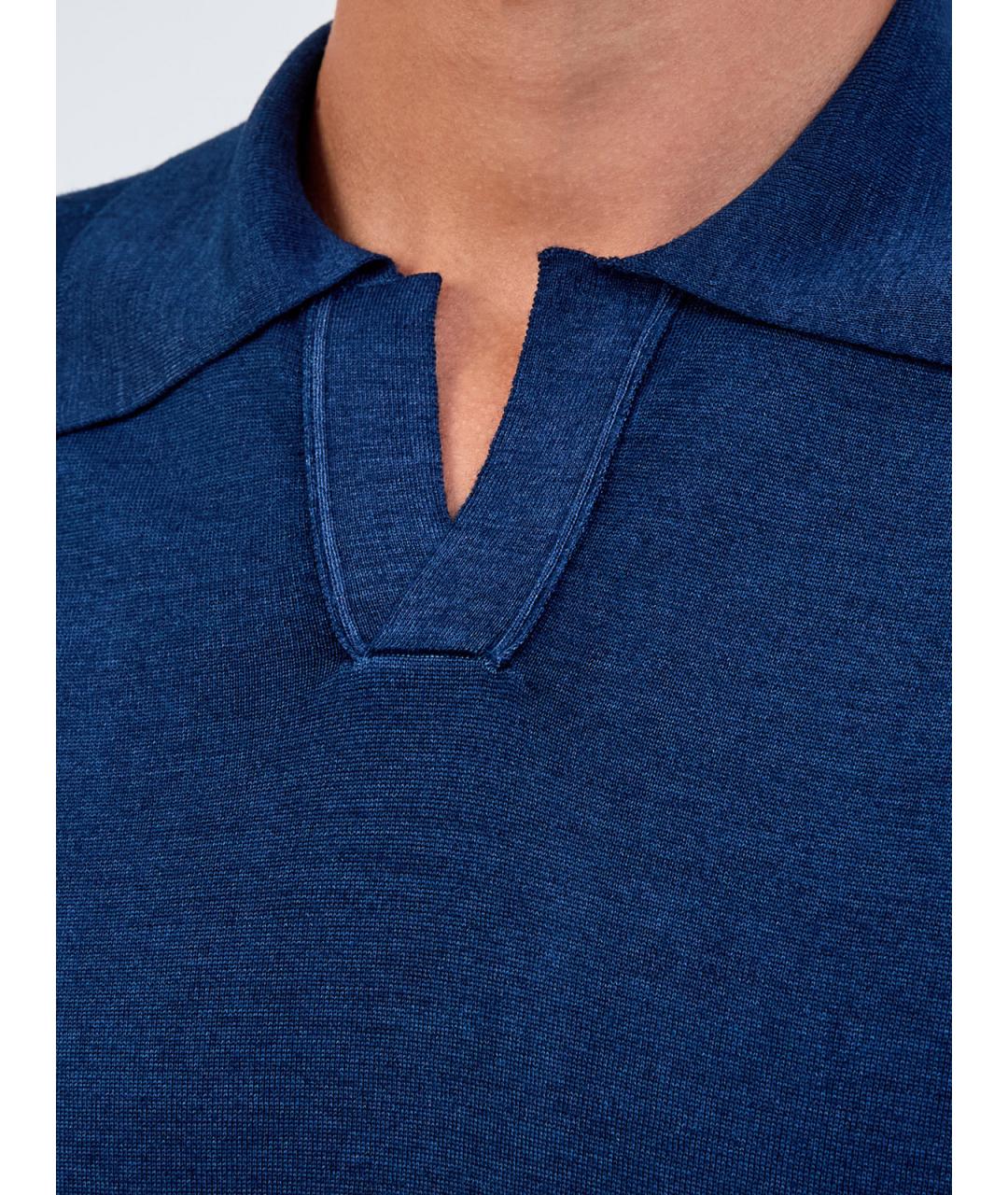 CANALI Синее поло с коротким рукавом, фото 5
