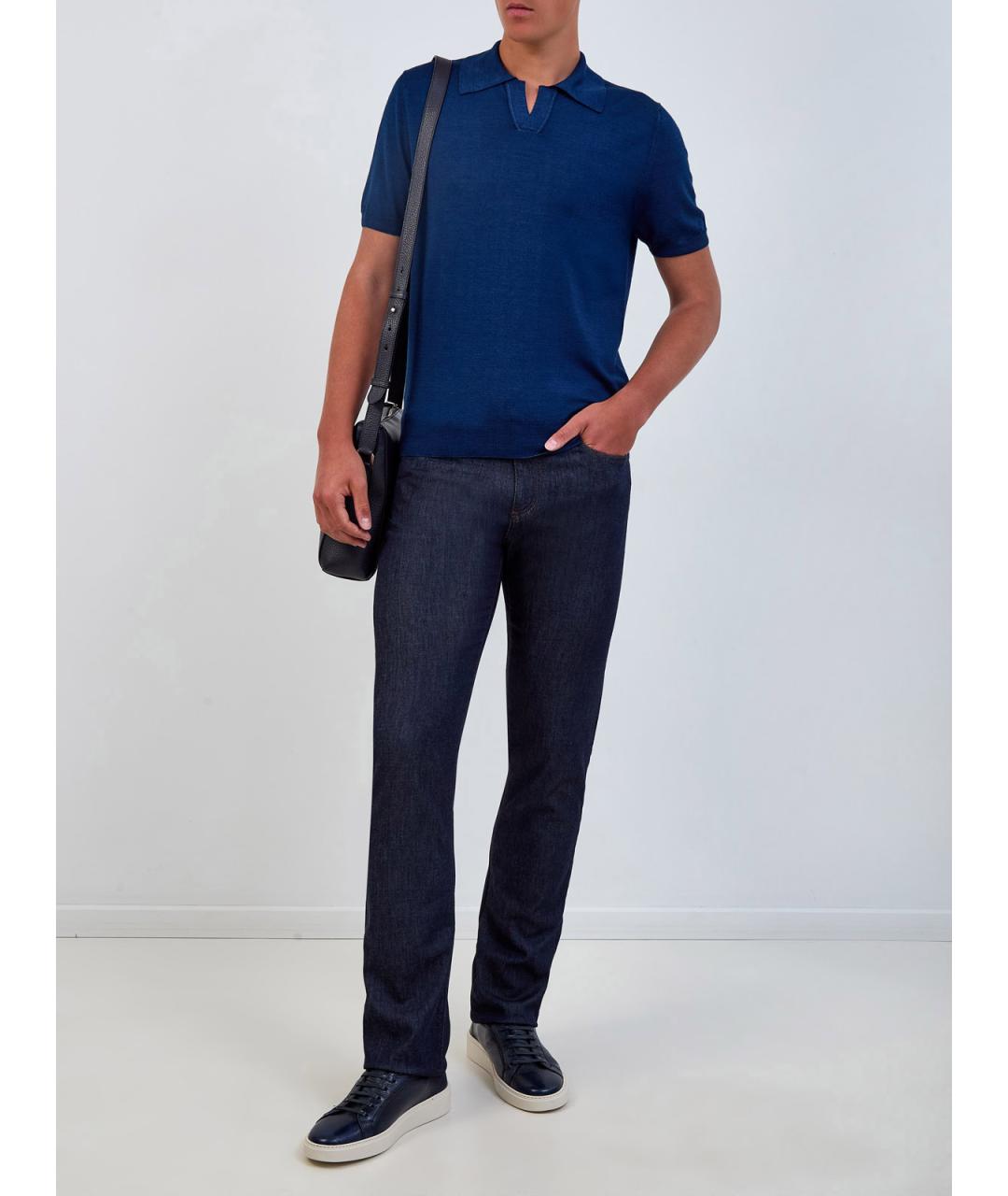 CANALI Синее поло с коротким рукавом, фото 2
