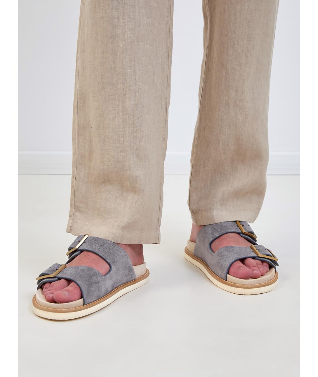 BRUNELLO CUCINELLI Серые замшевые шлепанцы, фото 2