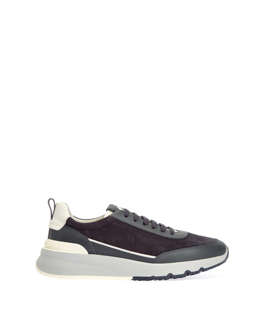 BRUNELLO CUCINELLI Темно-синие замшевые низкие кроссовки / кеды, фото 1