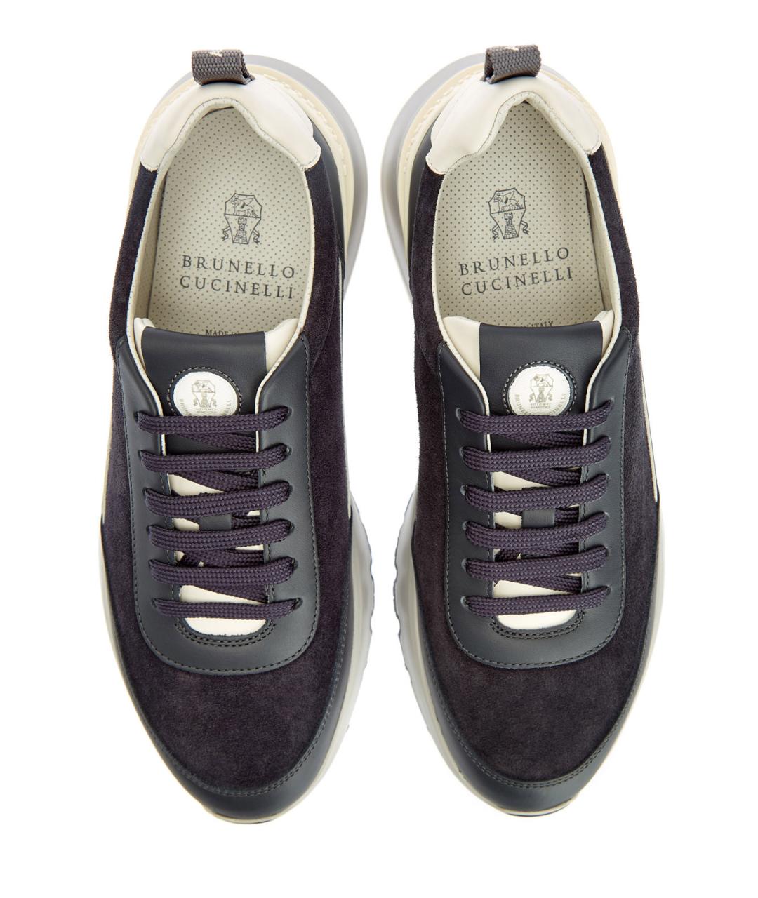BRUNELLO CUCINELLI Темно-синие замшевые низкие кроссовки / кеды, фото 6