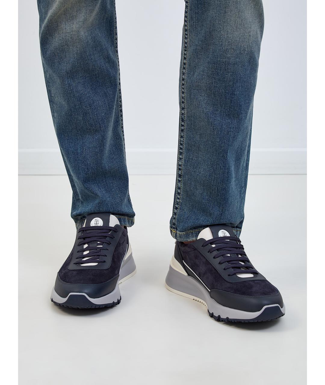 BRUNELLO CUCINELLI Темно-синие замшевые низкие кроссовки / кеды, фото 2