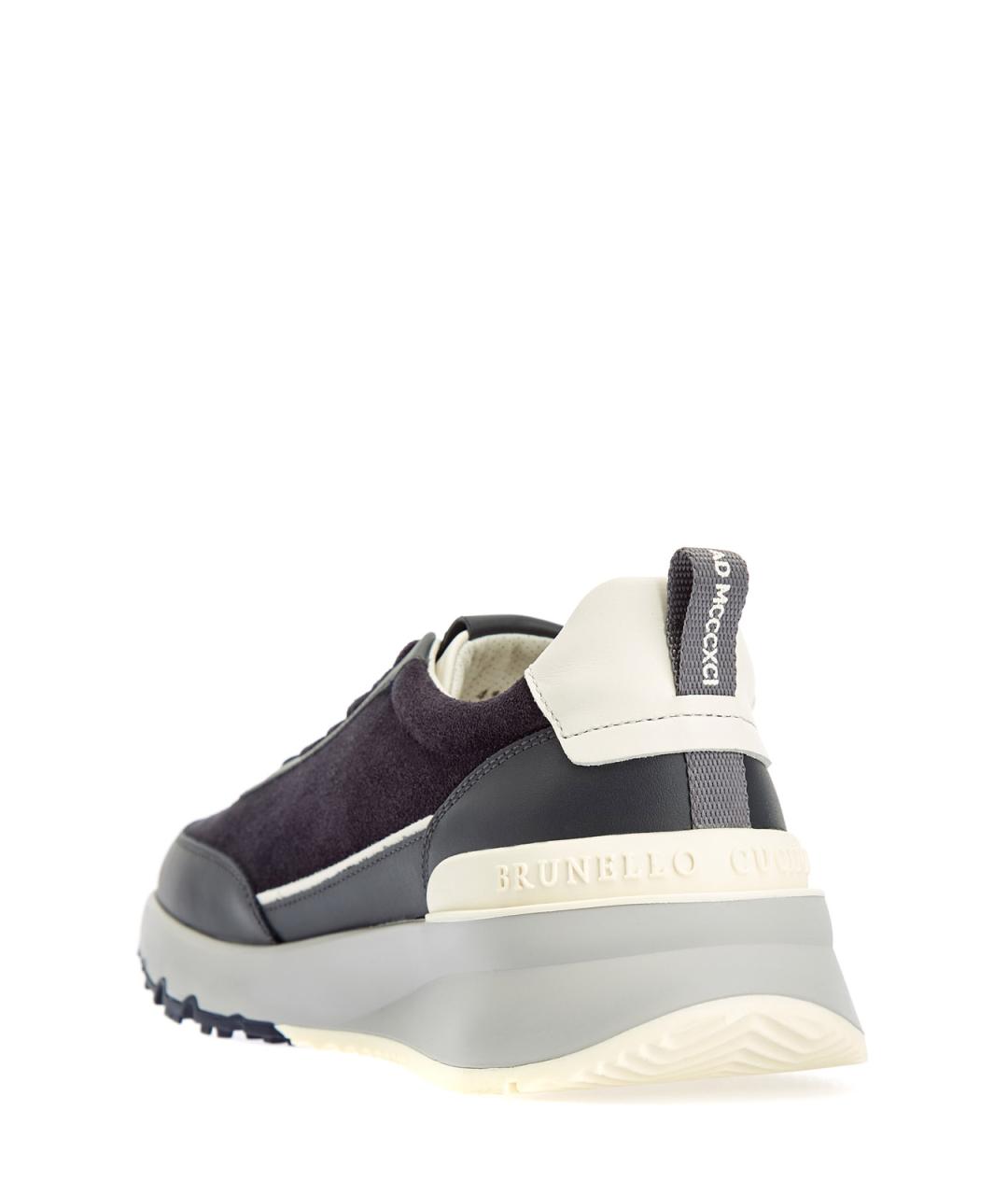 BRUNELLO CUCINELLI Темно-синие замшевые низкие кроссовки / кеды, фото 4