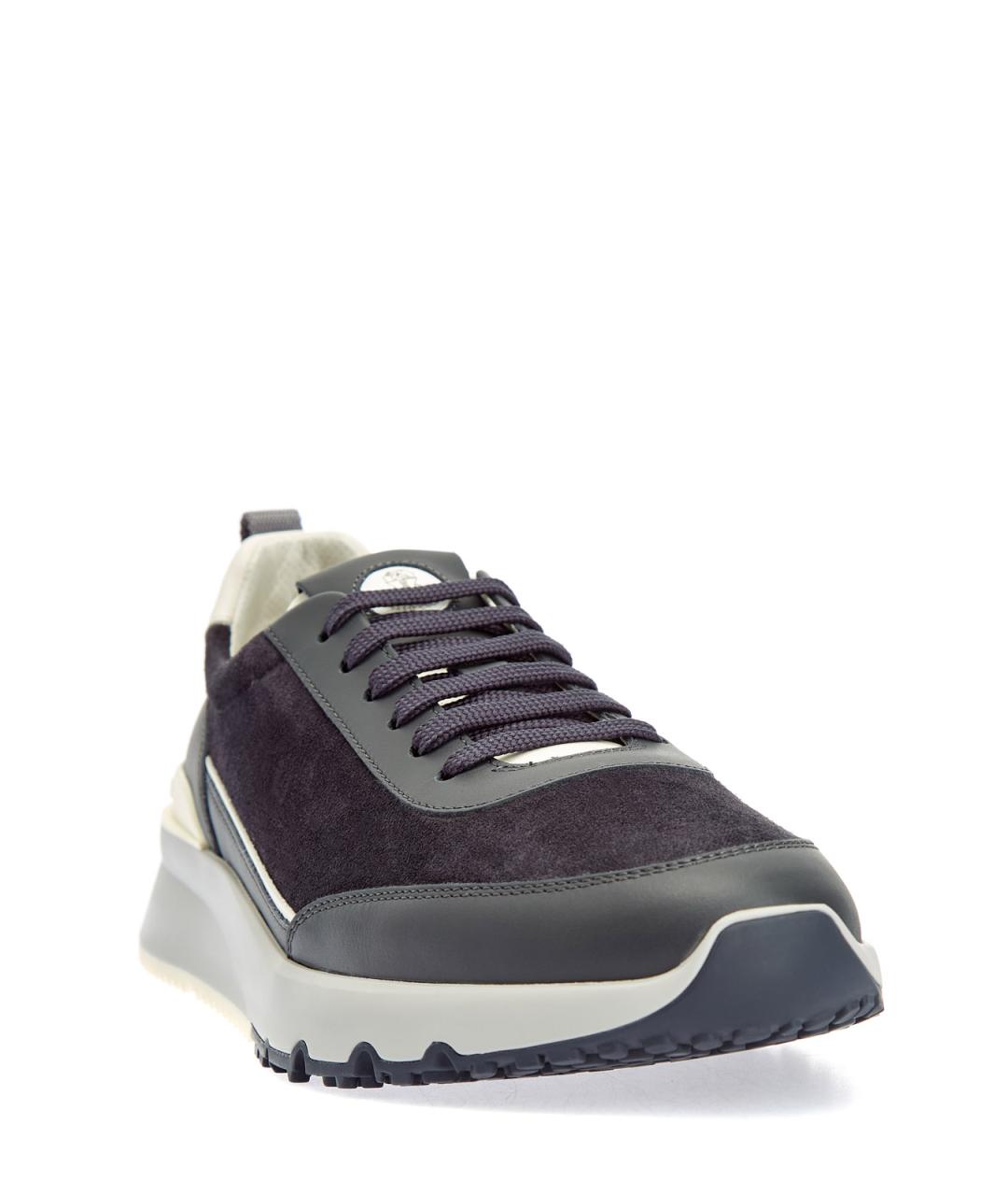 BRUNELLO CUCINELLI Темно-синие замшевые низкие кроссовки / кеды, фото 3