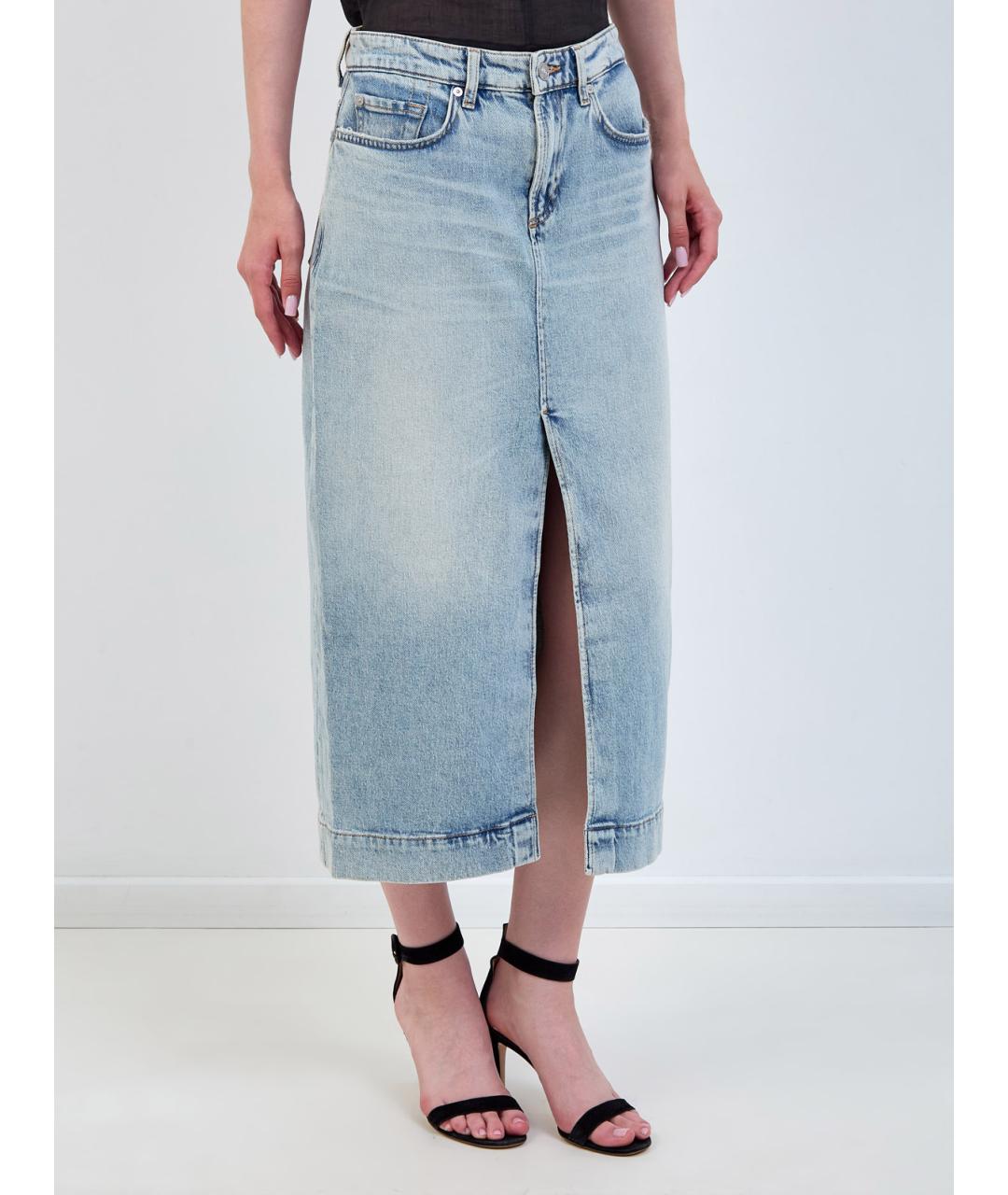 7 FOR ALL MANKIND Голубая хлопковая юбка миди, фото 3