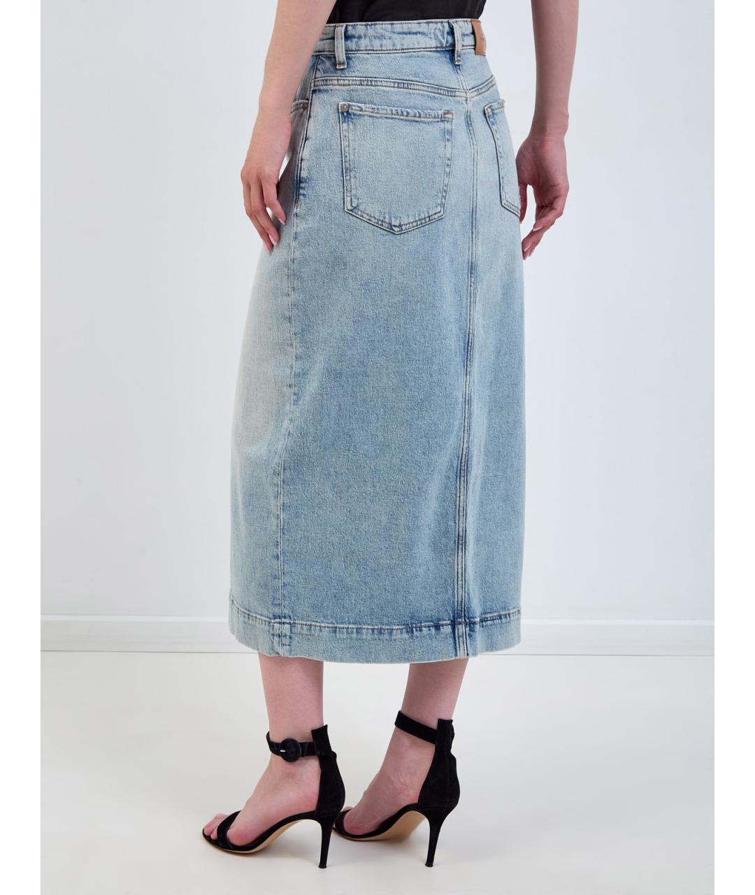 7 FOR ALL MANKIND Голубая хлопковая юбка миди, фото 4