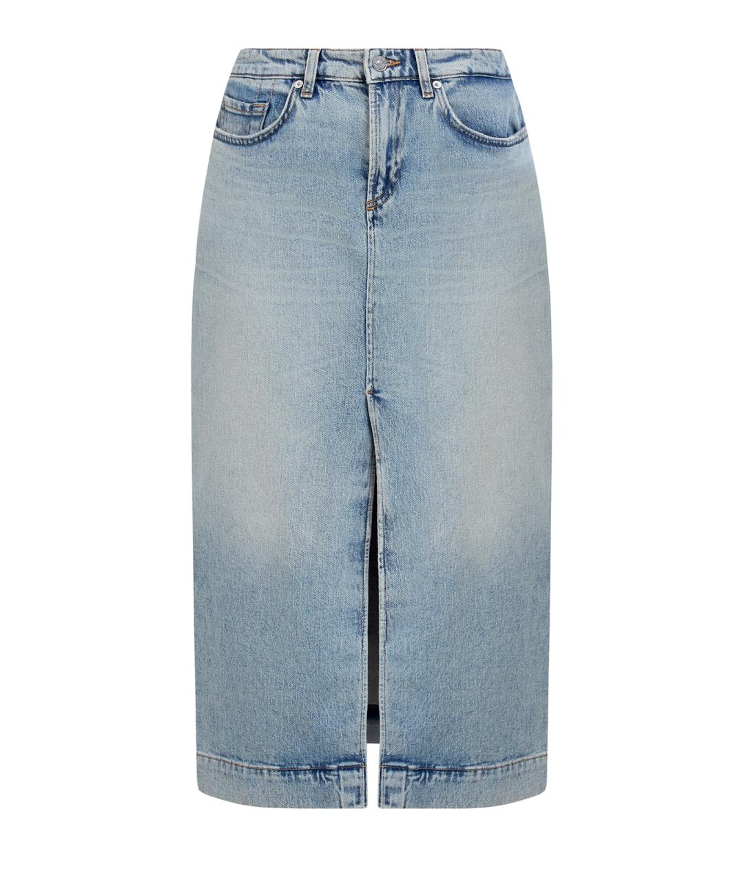 7 FOR ALL MANKIND Голубая хлопковая юбка миди, фото 1