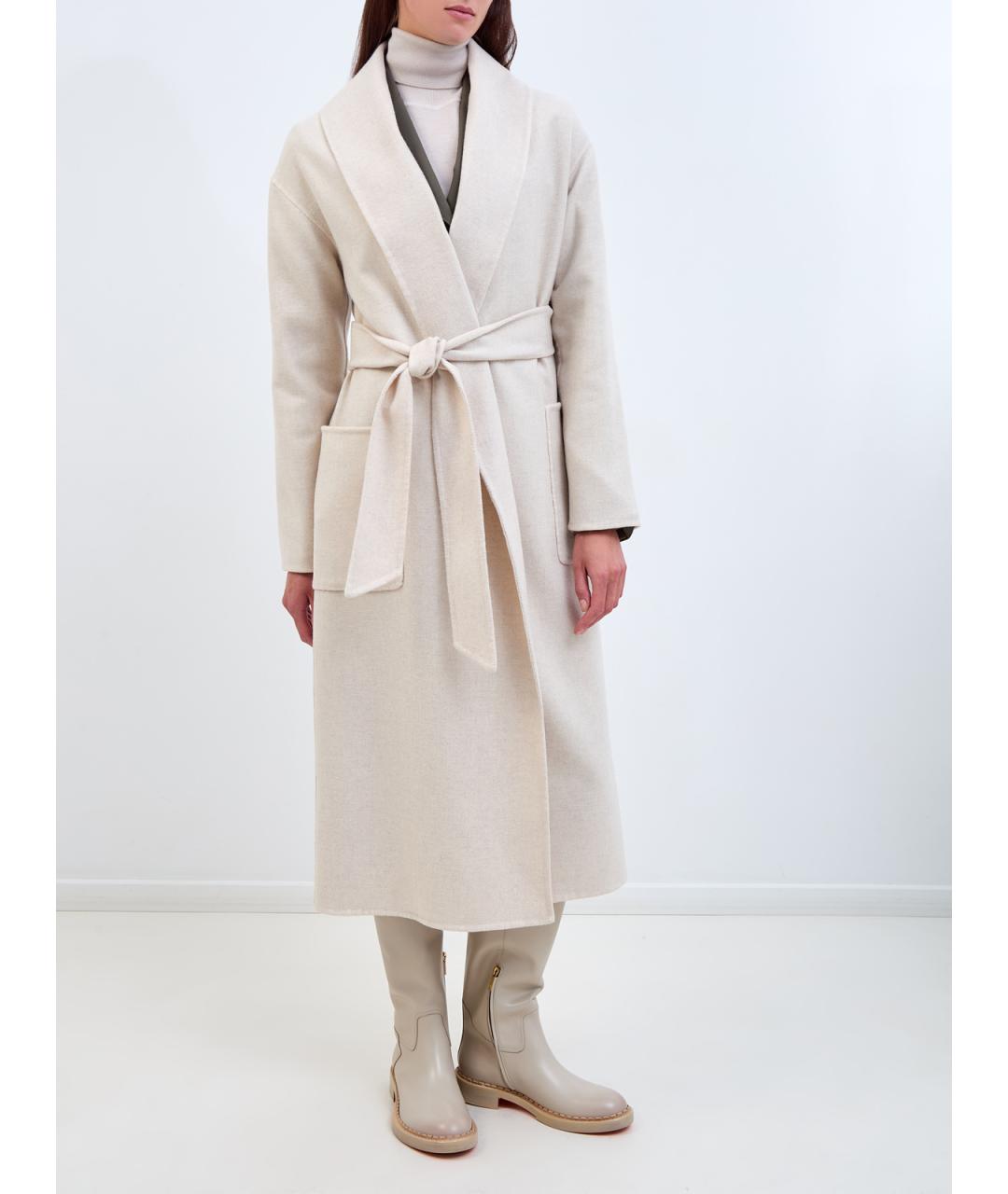 LORENA ANTONIAZZI Бежевое шерстяное пальто, фото 3