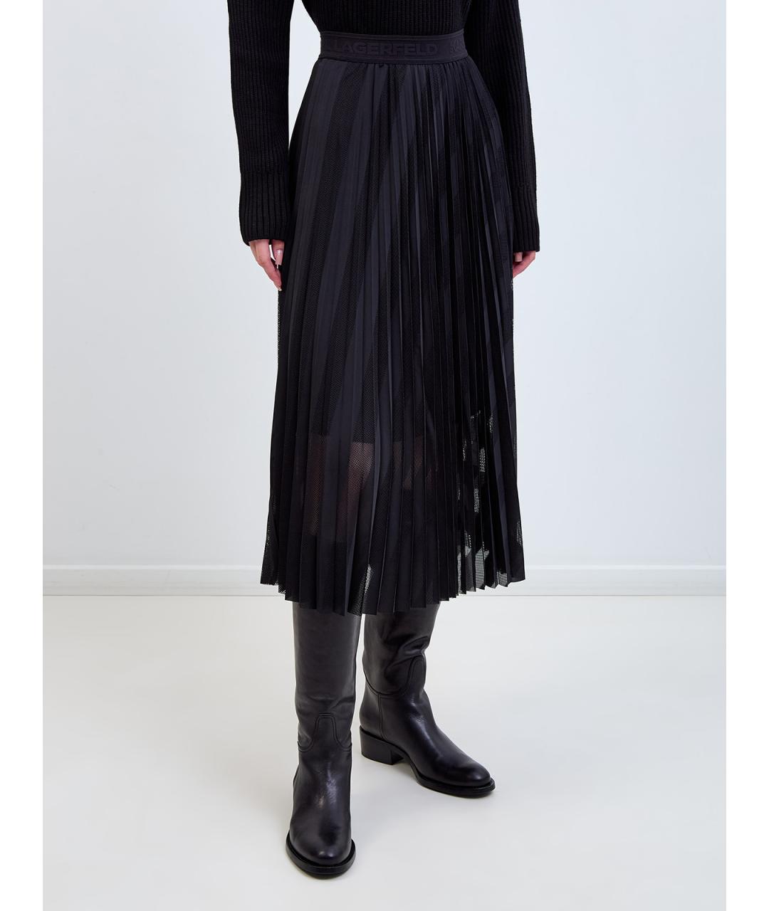 KARL LAGERFELD Черная полиэстеровая юбка миди, фото 3