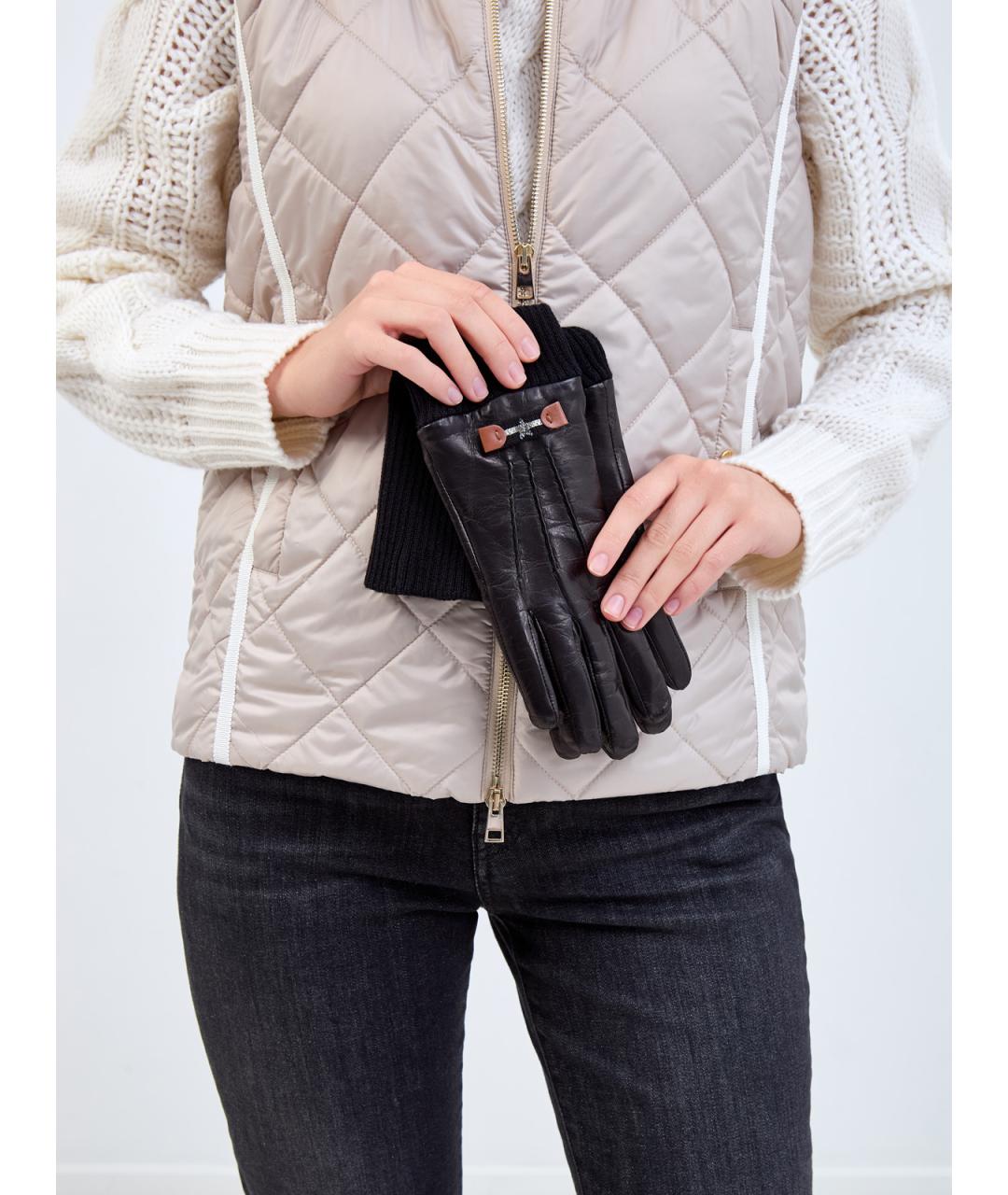 LORENA ANTONIAZZI Черные кожаные перчатки, фото 2