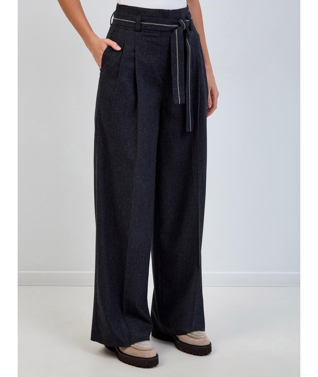 PESERICO Антрацитовые шерстяные брюки широкие, фото 3