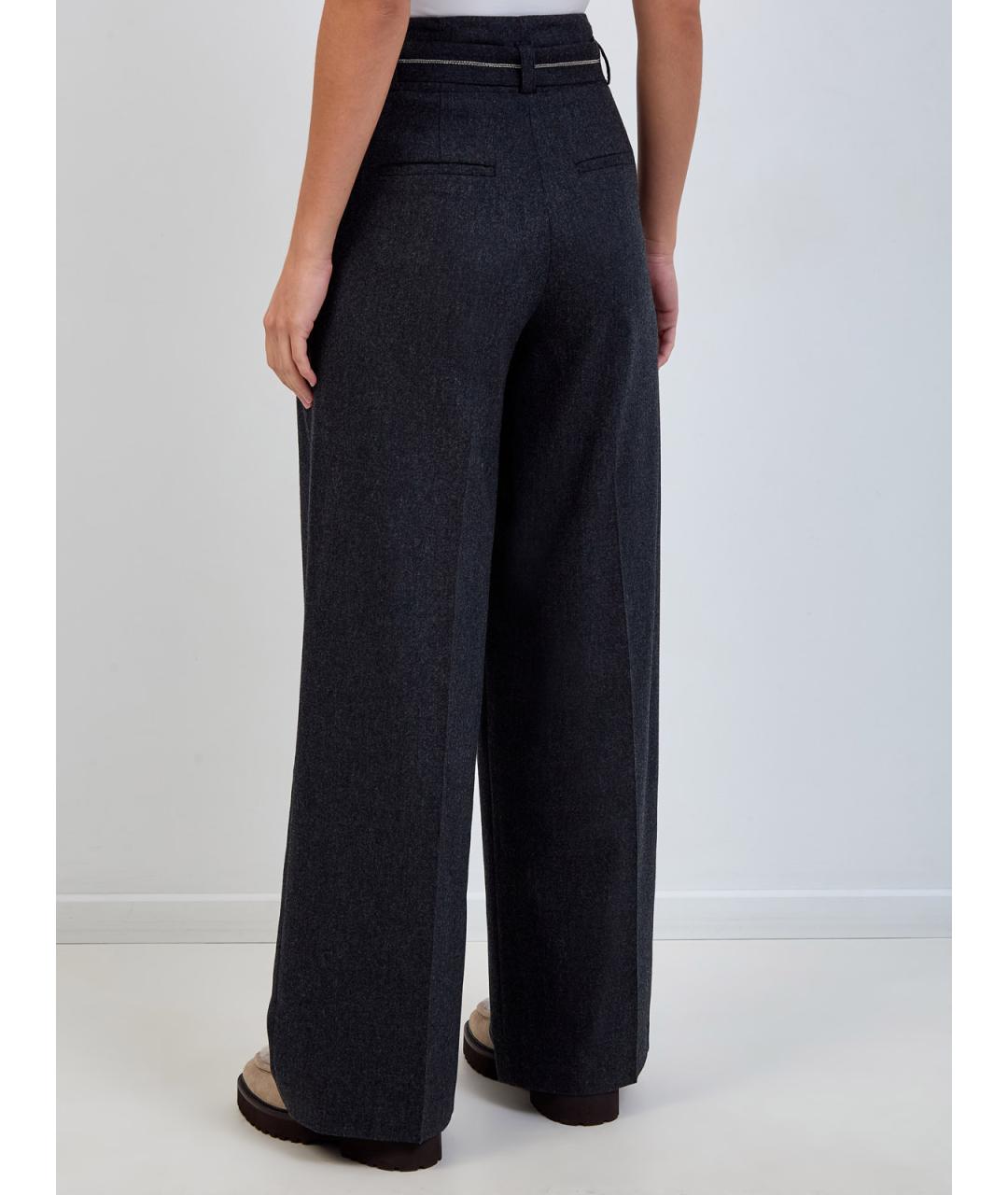 PESERICO Антрацитовые шерстяные брюки широкие, фото 4