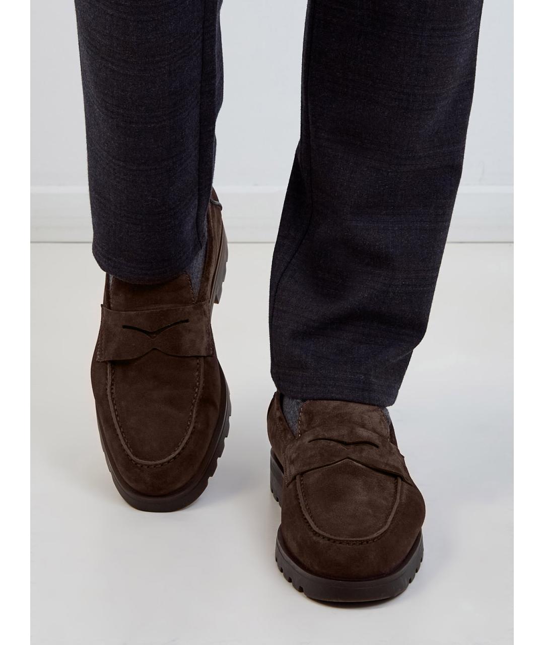 SANTONI Коричневые замшевые лоферы, фото 2