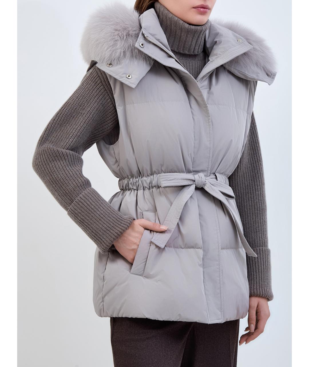 YVES SALOMON Серый полиэстеровый жилет, фото 3